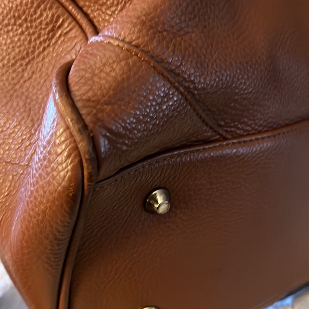 Ora Delphine Women’s Liza Satchel Soft Pebbled Leather Cognac Brown Purse Bag - Picture 11 of 14